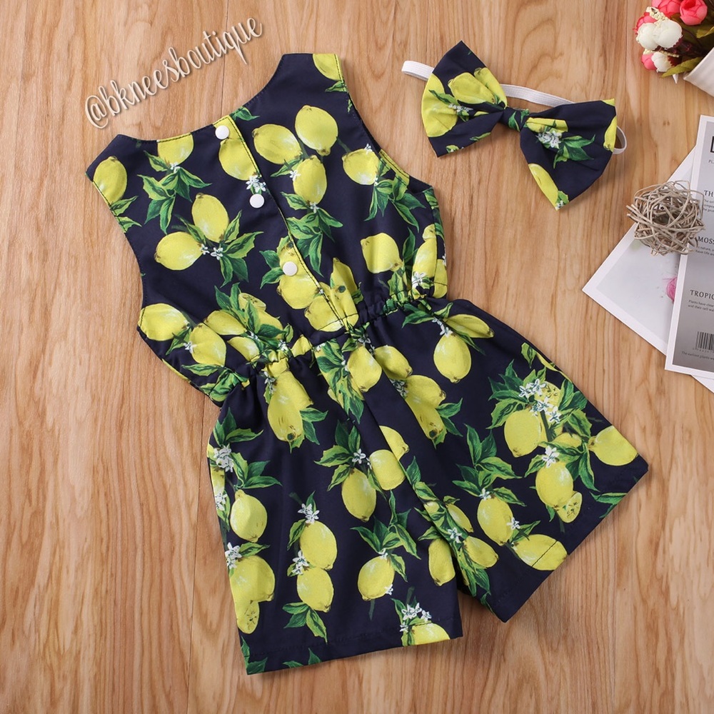 Toddler Girl Boutique Easy Peasy Lemon Romper - Picture 3 of 4